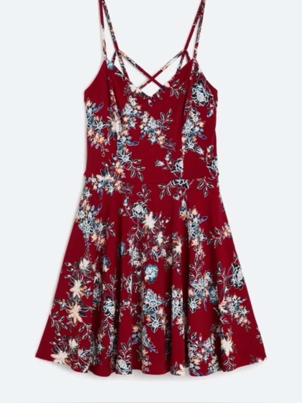 The General Good Burgundy Floral Strappy Fit & Flare Dress